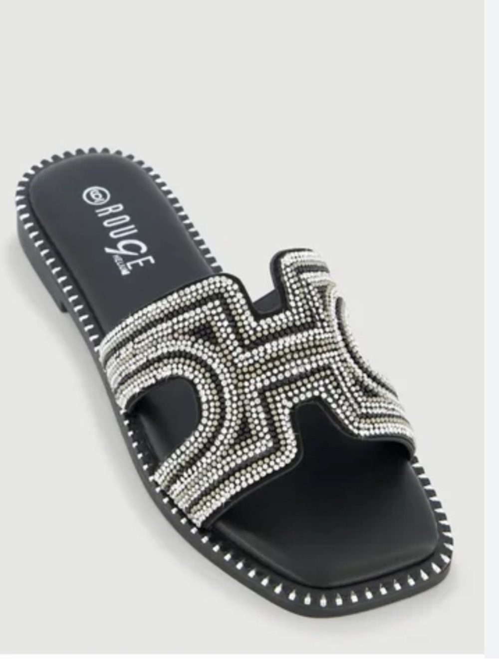 Rouge Helium Black Crystal Embellished Banda Slide Sandals RB-25-1076 Womens 8.5